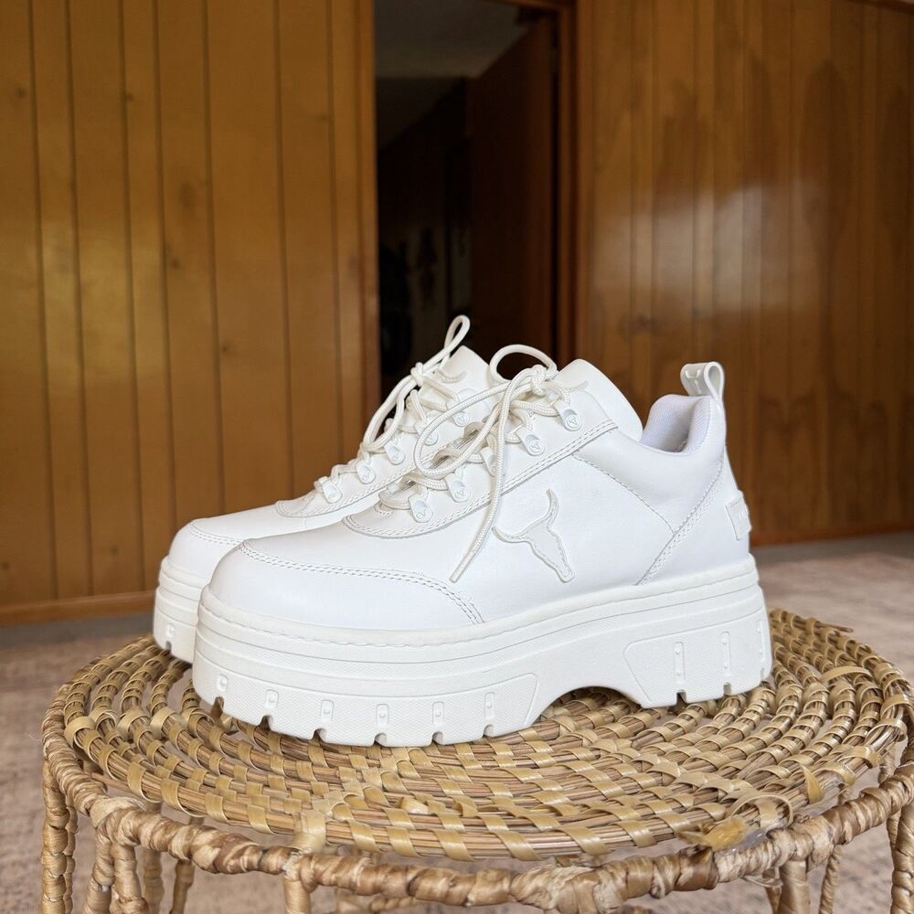 Windsor Smith Chunky Platform Lace-Up Sneakers in White